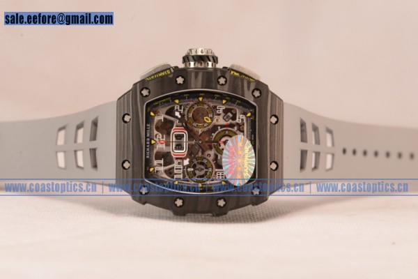 1:1 Clone Richard Mille RM11-03 Carbon Fiber Miyota 6T51 Automatic Skeleton Dial Grey Rubber Strap (KV) - Click Image to Close